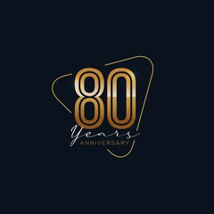 80 Years Anniversary badge with gold style Vector Illustration