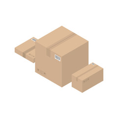 Isometric cardboard brown boxes