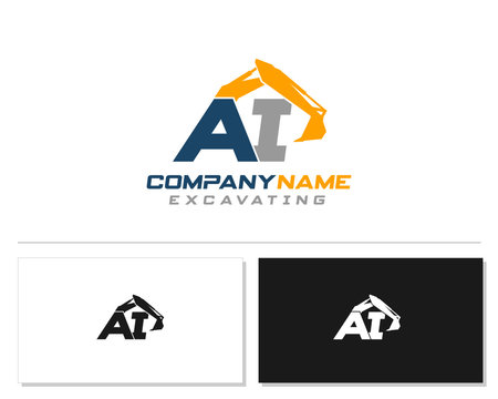 Initial A I excavator logo concept vector with arm excavator template vector.
