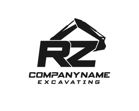 Initial RZ excavator logo concept vector with arm excavator template vector.