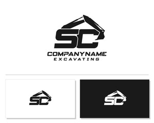 Initial SC excavator logo concept vector with arm excavator template vector.