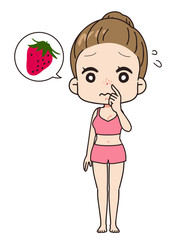 イチゴ鼻に悩む女性の正面イラスト　全身図