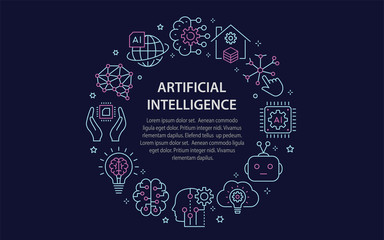 Artificial intelligence circle template with line icons.