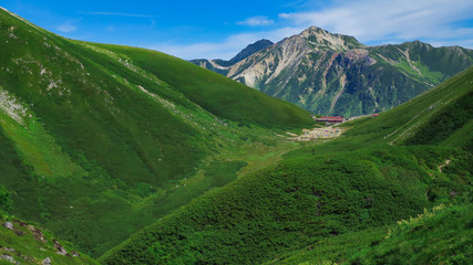 北アルプス　裏銀座　快晴　絶景　山なみ　青空