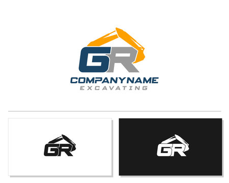 Initial GR excavator logo concept vector with arm excavator template vector.