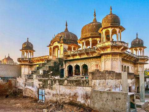 The faded beauty of an old, abandoned Indian haveli, now in derelict condition, though its ornate architecture and hand painted art is still visible.