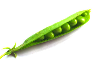 fresh green pea with pea seeds isolated on white background