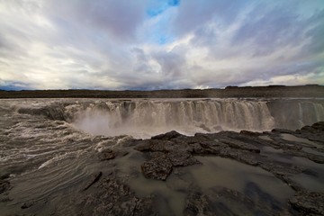 Dettifoss waterfall during a cloudy day, Iceland 