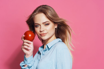 young woman with apple