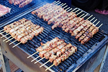 Outdoor barbecue, pork meat grilled