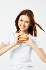 woman with hamburger