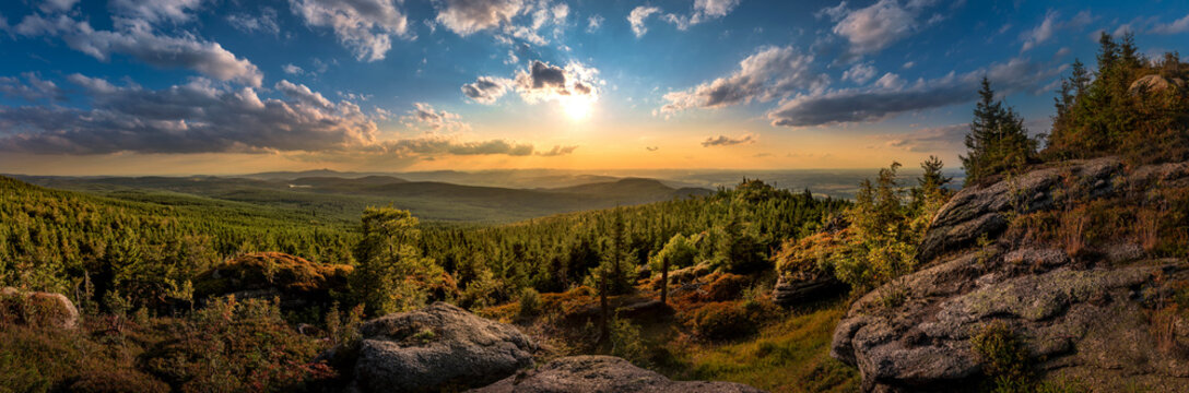 Sunset at Viewpoint on Ptaci kupy in Jizera Mountains, Liberec, Czech Republic