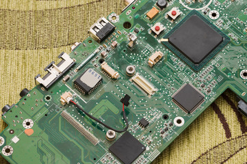 Processor on laptop motherboard in detail.