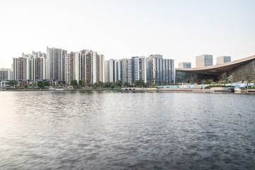 Lake view residential building in Phoenix Lake Park, Nansha, Guangzhou, China