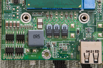 Processor on laptop motherboard in detail.