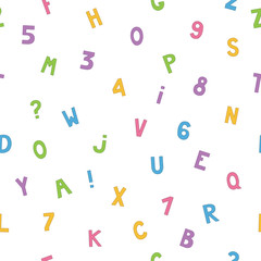 Seamless pattern with letters and numbers. Vector