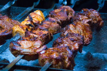 Grilled meat. Grilled fish. Barbecue. Holiday Barbecue. BBQ.