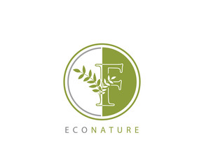 Circle Green F Letter, Eco Nature F Logo Icon Concept