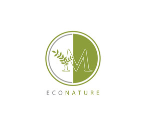 Circle Green M Letter, Eco Nature M Logo Icon Concept