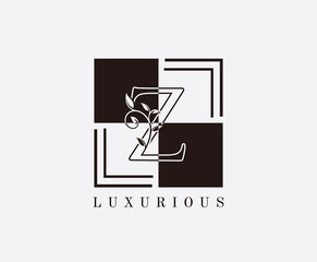 Z Letter Classic Vintage Logo. Minimalist Z With Classic Leaves and Square Shape design perfect for fashion, Jewelry, Beauty Salon, Cosmetics, Spa, Hotel and Restaurant Logo. 