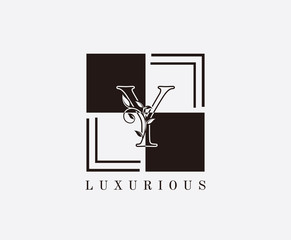Y Letter Classic Vintage Logo. Minimalist Y With Classic Leaves and Square Shape design perfect for fashion, Jewelry, Beauty Salon, Cosmetics, Spa, Hotel and Restaurant Logo. 
