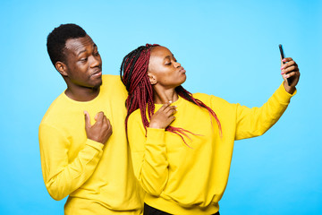 young couple in t-shirts chatting