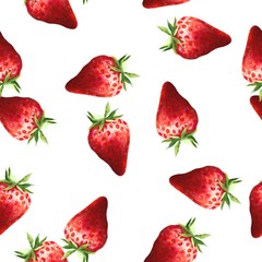 Red strawberries seamless pattern on white background