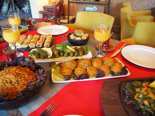 cake, salad and a very nice table