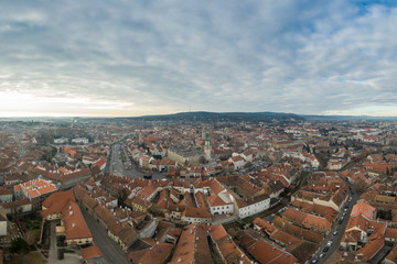 Fototapeta na wymiar Aerial panorama of medieval Sopron with fire tower