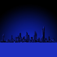 Kuwait City Modern Urban Skyline At Night