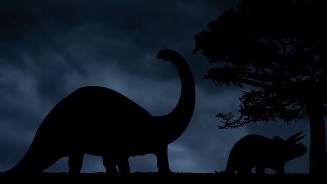 Dinosaurus with Thunderstorm and Lightning in Prehistoric Vision, Extinction Concept