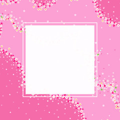 Cherry flowers blossom wreath card. Wedding ornament concept. Floral poster, invite. Decorative greeting card or invitation design background