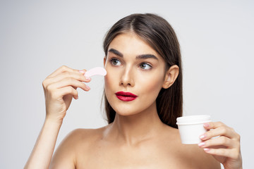 beautiful woman bare shoulders clean skin