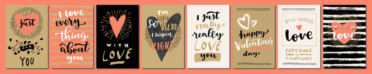 Valentine's Day Love hand lettered modern calligraphic cards