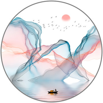 recommend clip art: Ink landscape decorative painting abstract color art line background