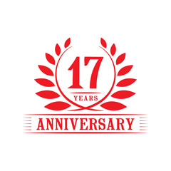 17 years logo design template. Seventeenth anniversary vector and illustration.