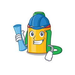 Cheerful Architect kids water bottle Scroll with blue prints and blue helmet