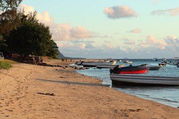 Sunset on the beach in Mauritius.