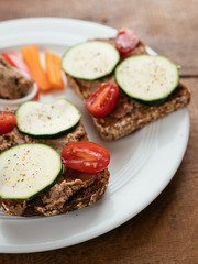 Bread slices with home made lentil, walnut pâté spread