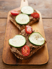 Bread slices with home made lentil, walnut pâté spread