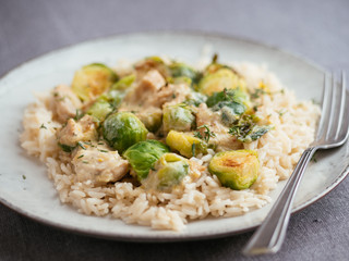 Vegan Chickun And Brussels Sprouts Alfredo