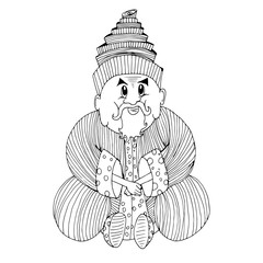 Eastern sage. Sits in the lotus position. In a bathrobe and turban. Hand drawn sketch.