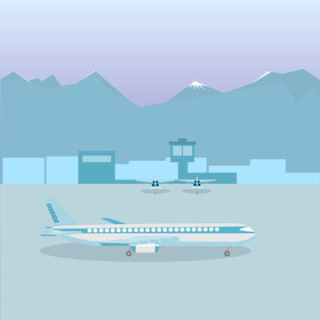 Airport. Planes at the airport. Vector illustration