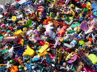 Pile of toys in a street.