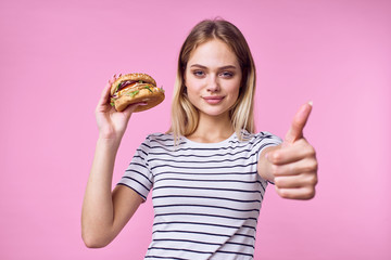 woman with hamburger