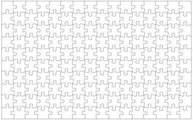 144 jigsaw pieces template. 16 x 9 puzzle pieces connected together. - obrazy, fototapety, plakaty