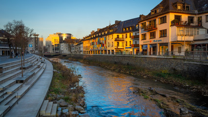 Fototapeta premium River Sieg in the inner circle of Siegen City at north rhine westphalia
