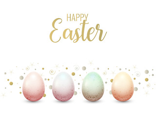 Happy Easter card, Easter banner background template with beautiful colorful eggs. Vector illustration.