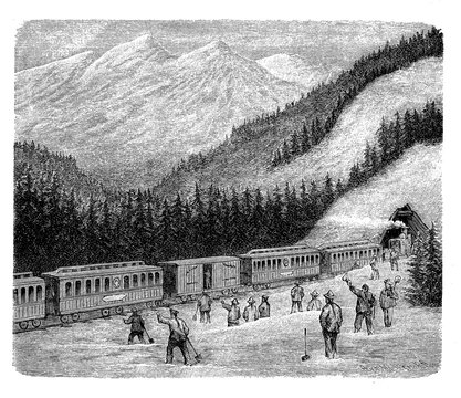 Construction Of The Central Pacific Railroad In Sierra Nevada Completed By Chinese Immigrate Workers, Circa 1870