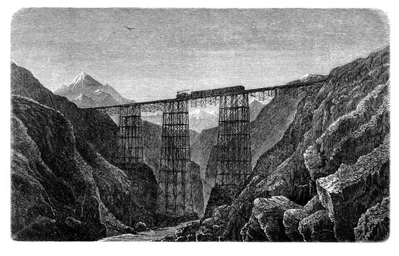  Verugas Bridge  wrought iron viaduct completed in 1873 on the railroad Lima - La Oroya in Peru